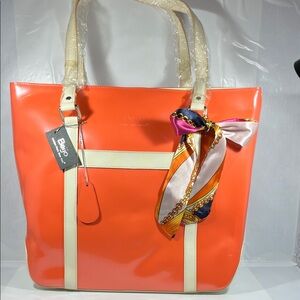 Beijo Vibrant Orange Tote with Cream Details
